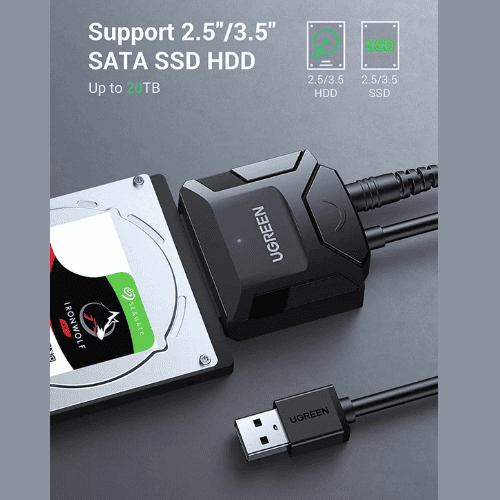 Câble Adaptateur UGREEN CR108 SATA vers USB 3.0 – Compatible SSD/HDD 2.5/3.5 pouces
