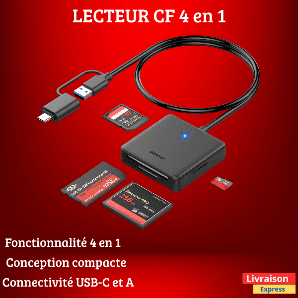 Adaptateur de lecteur de carte CF USB-C vers SD Micro SD MS BENFEI 4 en 1