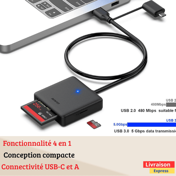 Adaptateur de lecteur de carte CF USB-C vers SD Micro SD MS BENFEI 4 en 1 – Image 2