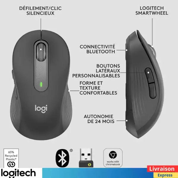 Souris Logitech Signature M650 (Bluetooth & dongle )