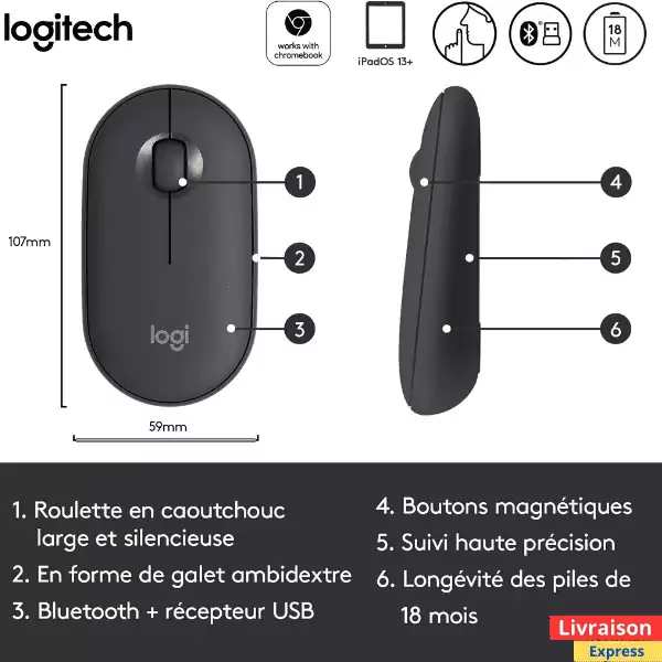 M350 Souris Logitech (Bluetooth & dongle) – Image 2
