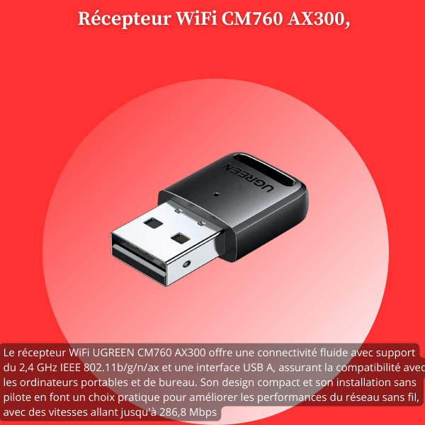 UGREEN CM760 Adaptateur USB WiFi 6 AX300 – Carte Réseau Sans Fil pour PC / Portable