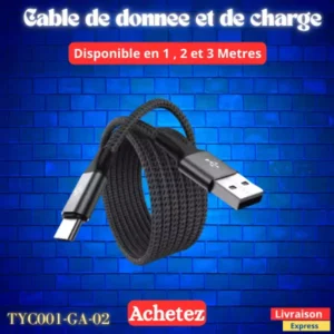 Cable de donnéé Type C USB Charge rapide 5V3A