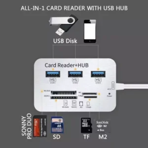 Adaptateur de lecteur de carte mémoire Hub 7 en 1, 3 ports USB, type C/A 3.0 HUB + 4 ports