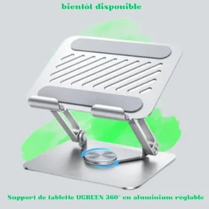 Support de tablette UGREEN 360° en aluminium réglable avec base rotative pour iPad Pro et bureau