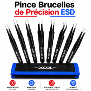 9PCS Kit pince à épiler en acier inoxydable ESD noir antistatique pour réparation électronique