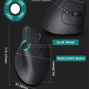 JOMAA Souris Verticale Ergonomique Sans Fil 2.4GHz Bluetooth Rechargeable Droitier