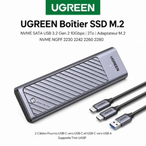UGREEN Boîtier SSD M.2 NVMe SATA USB-C 10Gbps Aluminium CM559